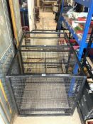 IRON AND MESH INDUSTRIAL TROLLEY ON LARGE CASTORS.