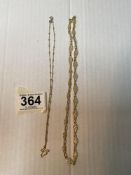 A 750 HALLMARKED FANCY NECKLACE, 12.8 GRAMS, AND A 750 HALLMARKED YELLOW AND WHITE GOLD CHAIN, 3.1