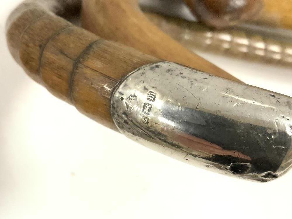 FIVE VINTAGE WALKING STICKS/CANES ONE WITH A SILVER SLEEVE - Image 3 of 5