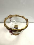 LARGE GLASS AND GILDED METAL COMPORT BOWL DECORATED WITH RUBY RED GLASS 31CM DIAMETER