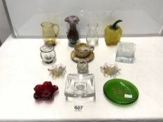 MIXED ART GLASS FLOWERS,VASES AND CUP AND SAUCER AND MORE