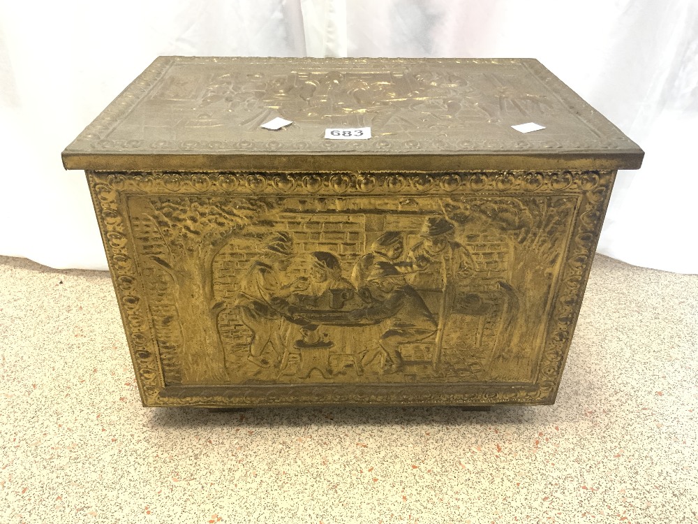 EMBOSSED BRASS COAL BOX. - Image 3 of 4