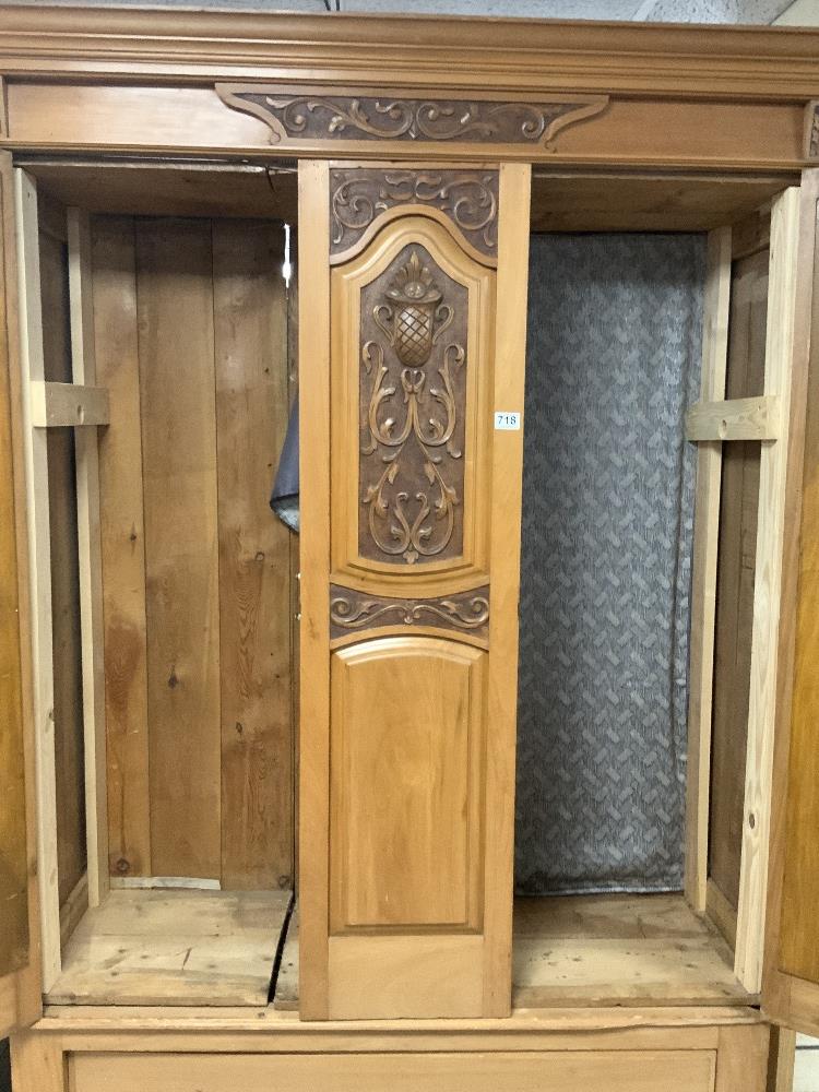 A LATE VICTORIAN SATIN WALNUT WARDROBE, WITH TWO MIRRORED DOORS AND DRAWER UNDER, WITH CARVED - Image 2 of 4