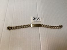 A 375 9CT HALLMARKED GOLD IDENTITY BRACELET, 57.8 GRAMS.