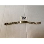 A 375 9CT HALLMARKED GOLD IDENTITY BRACELET, 57.8 GRAMS.