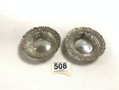PAIR OF VICTORIAN HALLMARKED SILVER EMBOSSED AND PIERCED CIRCULAR BONBON DISHES DATED 1898 BY