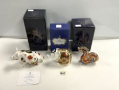 THREE ROYAL CROWN DERBY ANIMALS INCLUDES BOXES PIG ELEPHANT AND DRAGON