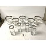 FIVE SILVERED RIM SUNDAE GLASSES, AND FOUR MATCHING SHORT GLASSES.