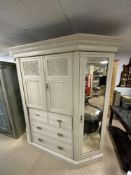 A LATE VICTORIAN PAINTED BREAKFRONT COMPACTUM WARDROBE WITH MIRRORED DOORS AND FOUR DRAWERS, WITH