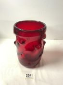 LARGE WHITEFRIARS KNOBBLY VASE IN RUBY RED 24CM