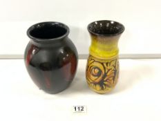 A 1970s POOLE AGEAN PATTERN VASE, 21 CMS, AND A 1960s POOLE GALAXY VASE.