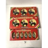 BRITAINS BOXED PAINTED METAL SOLDIERS - 3 LIFEGUARDS AND 3 HORSEGUARDS 7227, THREE MOUNTED