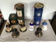 FIVE BELLS OLD SCOTCH WHISKY PORCELAIN BELL DECANTERS - THREE CHRISTMAS EDITIONS, 1990,1991, 1994,