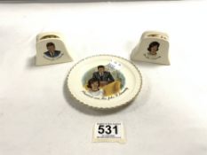 1960S CERAMIC SAUCER AND SALT AND PEPPER PRESIDENT AND MRS JOHN F KENNEDY