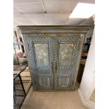 A 19 CENTURY FRENCH DECORATIVE PAINTED TWO PANELLED DOOR WARDROBE, 147X50X196 CMS.