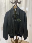 A PLANET HOLLYWOOD BLACK LEATHER BOMBER JACKET,