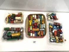 A QUANTITY OF DINKY, CORGI AND MATCHBOX TOY VEHICLES, ALL PLAY WORN.