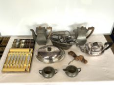 MIXED PLATEDWARE AND PEWTER PART COFFEE SET