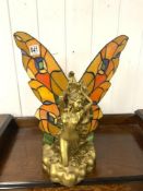 TIFFANY STYLE LAMP OF A GILDED RESIN FIGURE WITH BUTTERFLY WINGS