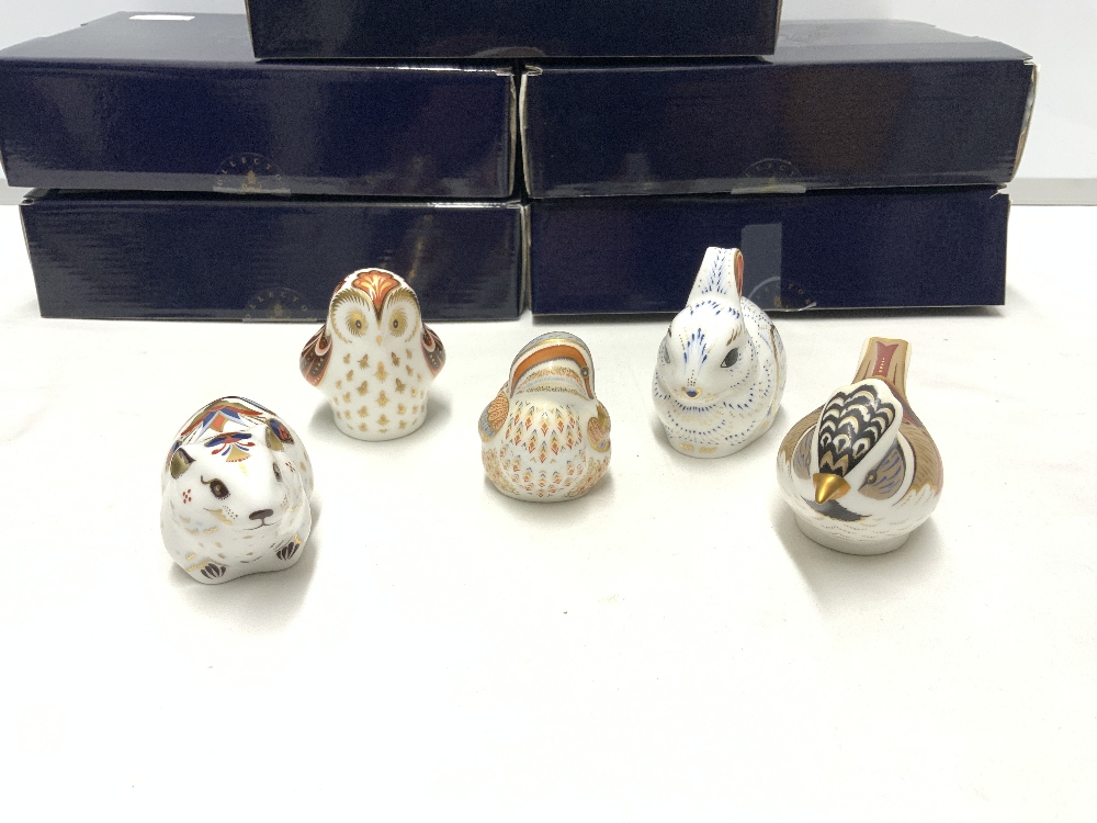 FIVE BOXED ROYAL CROWN DERBY PIECES BANK VOLE, OWLET, CRESTED TIT, BUNNY AND TEAL DUCKLING - Image 3 of 5