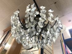 A 1940/1950s METAL AND GLASS DROPS CHANDELIER.