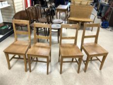 FOUR WOODEN PINE SCHOOL CHAIRS