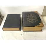A VICTORIAN BRASS MOUNTED FAMILY BIBLE AND ANOTHER.