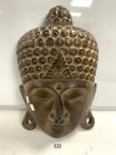 LARGE WALL MOUNTED WOODEN CARVED BUDDHA 56CM