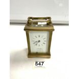 BRASS CARRIAGE CLOCK J.W.BENSON LONDON WORKING ORDERS 13CM