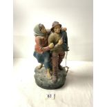 A FRENCH PAINTED TERRACOTTA FIGURE OF FISHERMAN AND WIFE - ENTITLED EN PERIL - ST MALO, WITH INCISED
