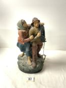 A FRENCH PAINTED TERRACOTTA FIGURE OF FISHERMAN AND WIFE - ENTITLED EN PERIL - ST MALO, WITH INCISED