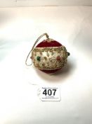 RED VELVET WITH GOLDEN SILK MATERIAL BAND VINTAGE CHRISTMAS BAUBLE