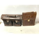 A VINTAGE WORN LEATHER BRIEF CASE.