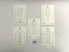 ROYAL YACHT BRITANNIA MUSIC CARDS (FROM THE DINNER TABLE IN THE ROYAL APARTMENTS), INCLUDES ONE