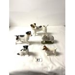 A SMALL BESWICK JACK RUSSELL, THREE OTHER DOG FIGURES AND A SHEEP.