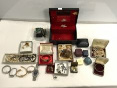 A QUANTITY OF COSTUME JEWELLERY, MODERN WATCHES, AND POCKET LIGHTERS.