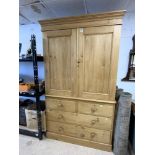 LATE VICTORIAN COUNTRY PINE LINEN PRESS WITH FOUR BOTTOM DRAWERS 207 X 122CM