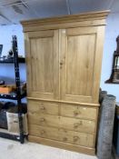LATE VICTORIAN COUNTRY PINE LINEN PRESS WITH FOUR BOTTOM DRAWERS 207 X 122CM