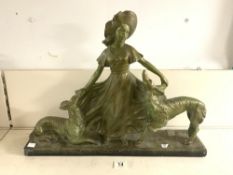 1950S LARGE CHALK FIGURAL GROUP OF A LADY WITH TWO