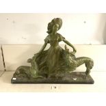 1950S LARGE CHALK FIGURAL GROUP OF A LADY WITH TWO