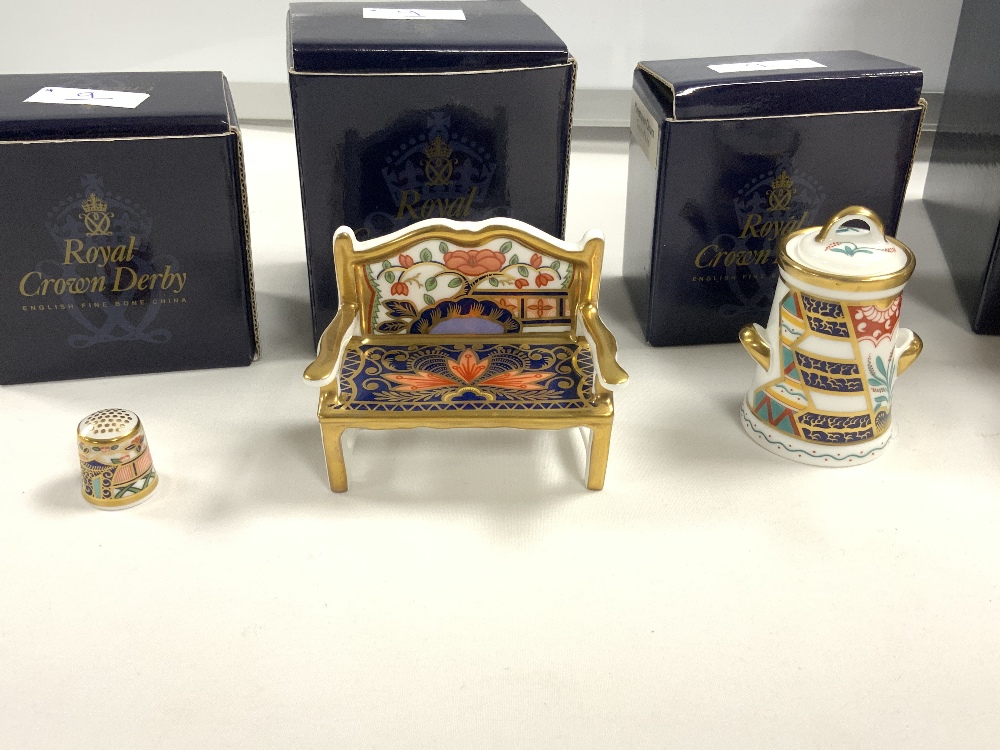 BOXED ROYAL CROWN DERBY CORONATION ORB,GARDEN ROLLER,GARDEN BENCH,KETTLE,THIMBLE AND TREE OF LIFE - Image 2 of 5
