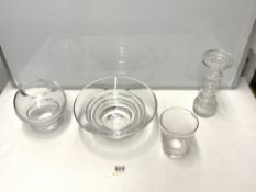 LARGE DARTINGTON CLEAR GLASS BOWL WITH A LARGE ORREFORS CLEAR GLASS VASE AND MORE