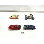 DINKY TOYS LUNAR ROVING VEHICLE, DINKY SPECTRUM CONTROL CAR, DINKY POLICE FORD TRANSIT VAN, AND A