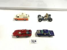 DINKY TOYS LUNAR ROVING VEHICLE, DINKY SPECTRUM CONTROL CAR, DINKY POLICE FORD TRANSIT VAN, AND A