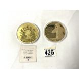 TWO GOLD-PLATED COMMERATIVE MEDALIONS - FOR BANK N