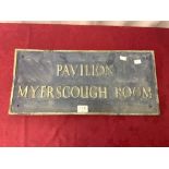 A METAL WALL PLAQUE - PAVILION MYERSCOUGH ROOM.