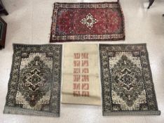 FOUR VINTAGE RUGS, INCLUDING A MATCHING PAIR.