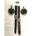 TWO POCKET WATCHES ONE MILITARY WALTHAM AND ELGIN A/F WITH TWO 1930S WRIST WATCHES VERTEX AND LANCO