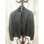 A BLACK LEATHER BOMBER JACKET BY - REGENCY LEATHER WARE LONDON.