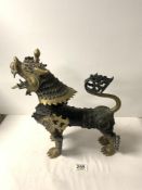 LARGE BRASS TIBETAN GUARDIAN LION 37 X 43 CM